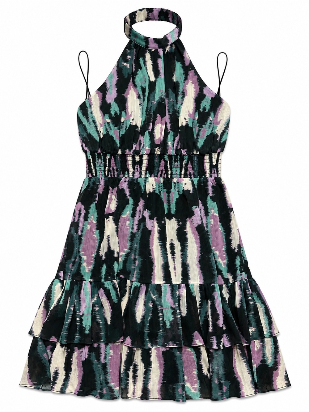 Chelsea Women’s Halter Tiered Dress in Teal, Purple & Cream